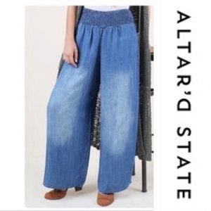 Altard State Chambray Smocked Wide Leg Pants